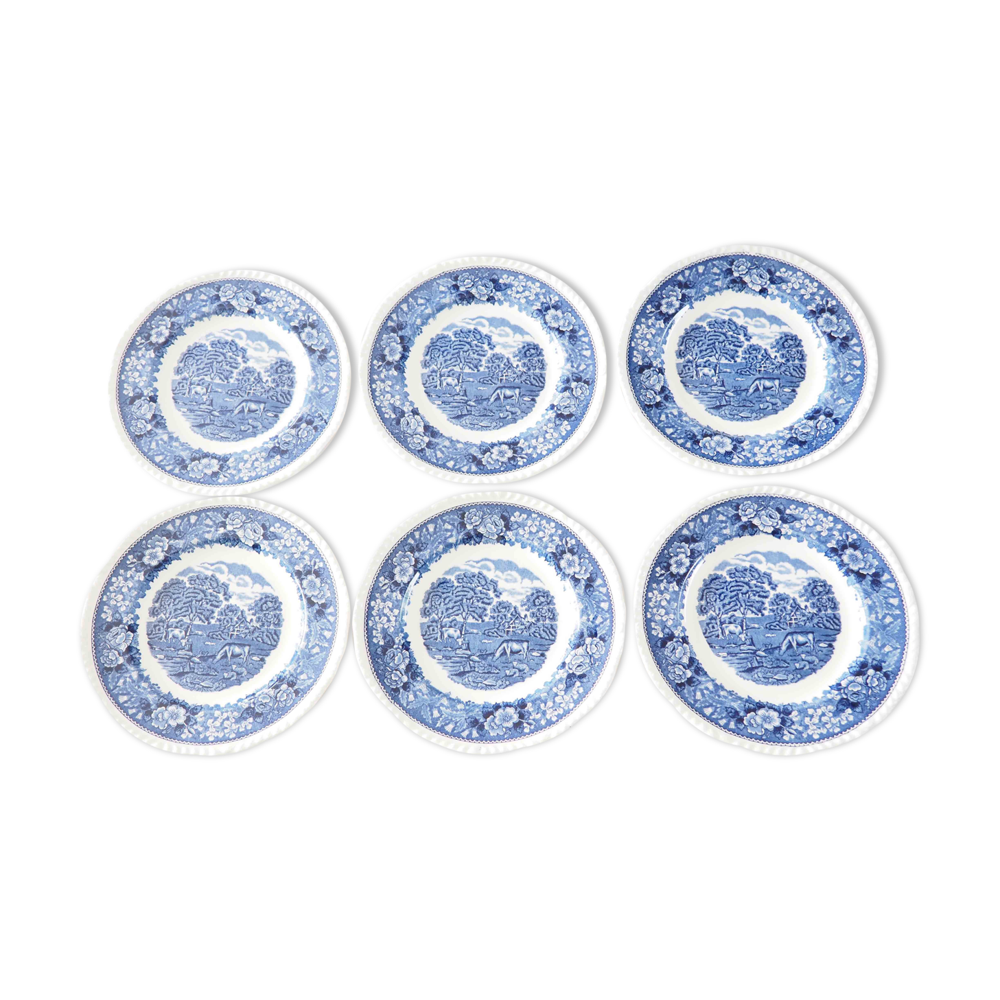 6 English plates country décor