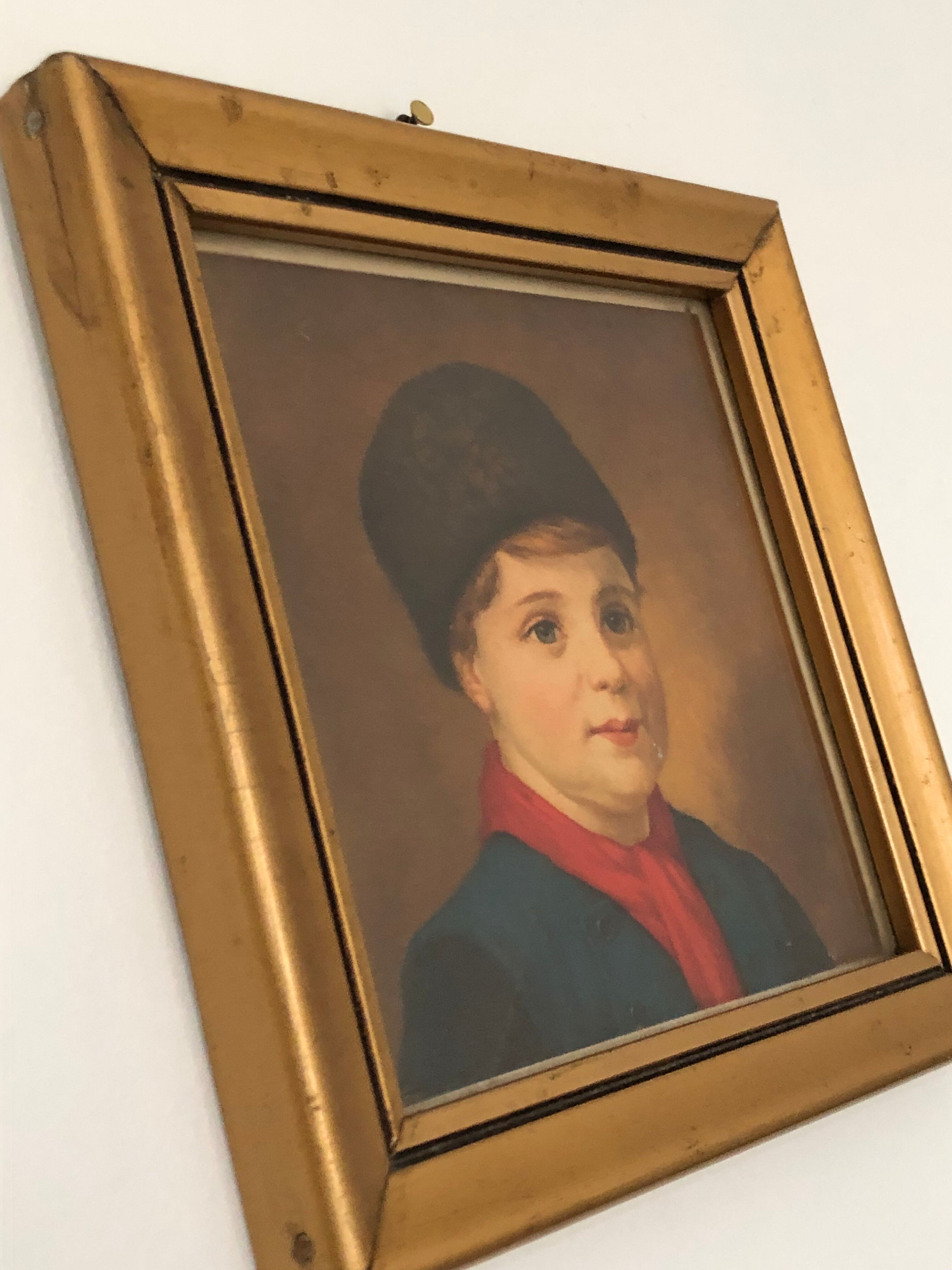 Old portrait under glass - gilded wooden frame