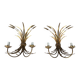 Pair of Golden Metal Wall Lights with Wheat Sheaf Decoration, Circa 1970