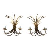 Pair of Golden Metal Wall Lights with Wheat Sheaf Decoration, Circa 1970