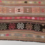 Tapis kilim ancien pastel, teintes délavées rose & vert, charme bohème,