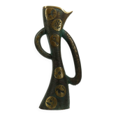 Vase brutaliste en bronze aux douze signes du zodiaque