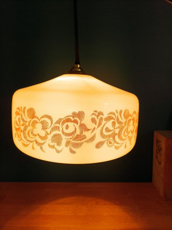 Pendant lamp globe opaline decoration flowers