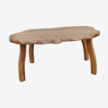 Ancienne table basse brutaliste en orme/design du 20 ème siècle