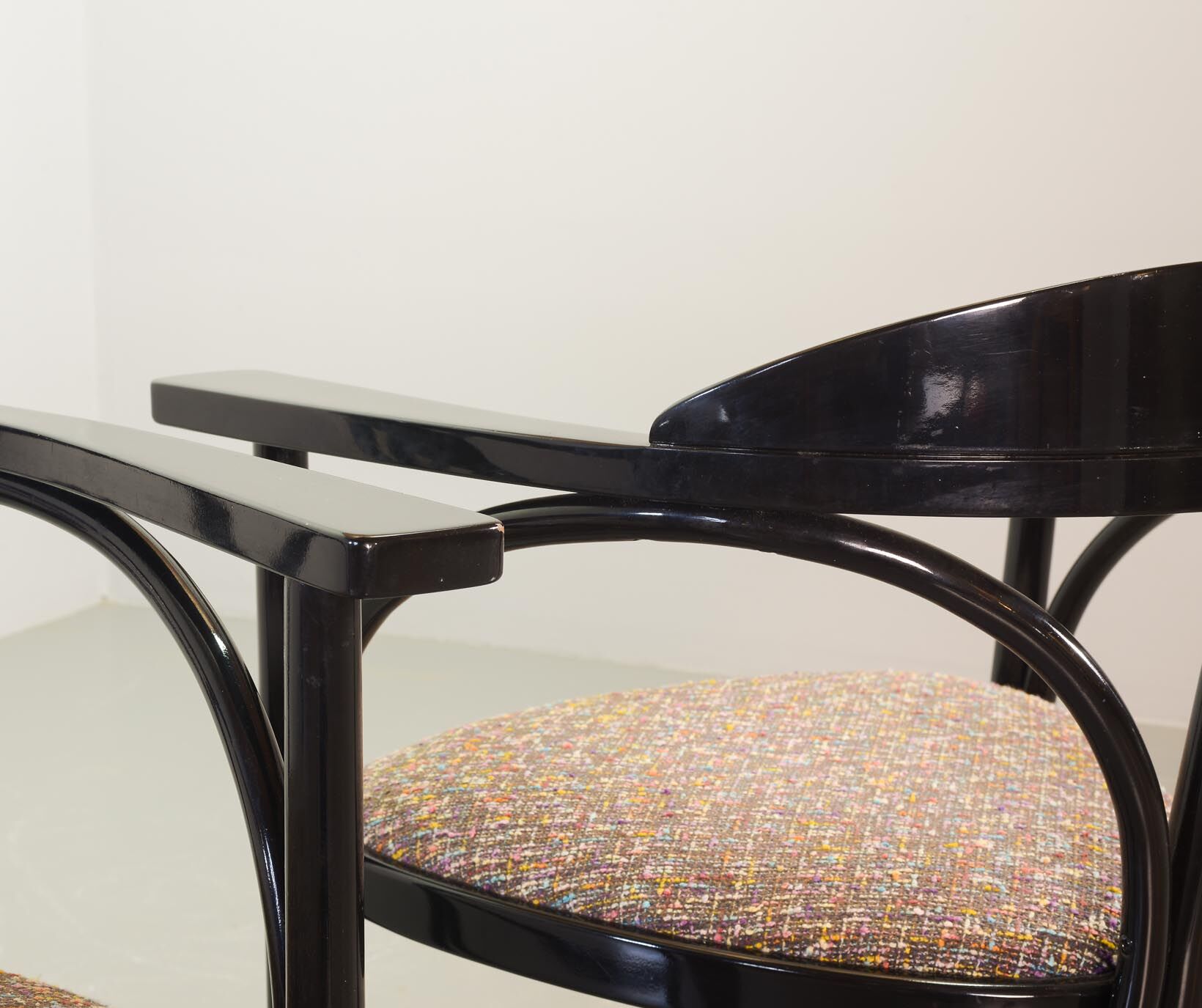 4 Wooden Black Lacquered Thonet Triangle Dining Chairs Model 87, 1980s