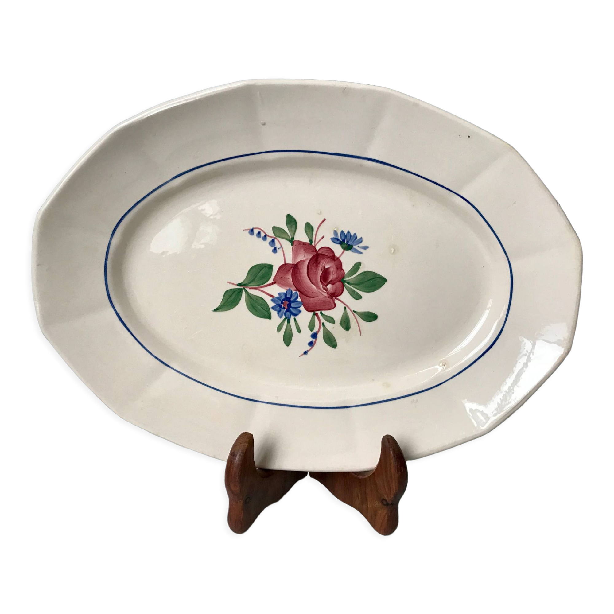 Pale pink oval dish and flowers digoin sarreguemines 30s-40s