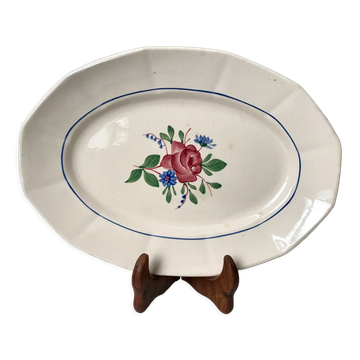 Plat ovale rose pâle et fleurs digoin sarreguemines années 30-40