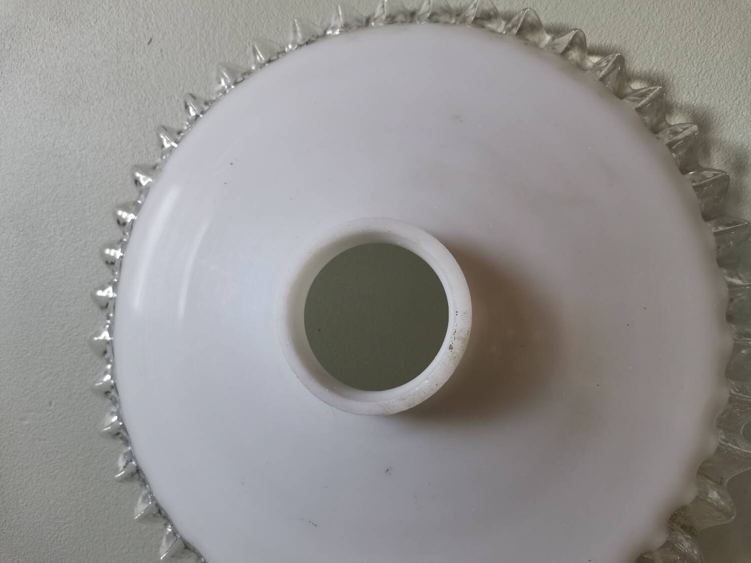 Set of 2 vintage pendant lampshades in wavy white opaline glass