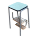 Folding stool in chrome steel, blue formica and solid wood.