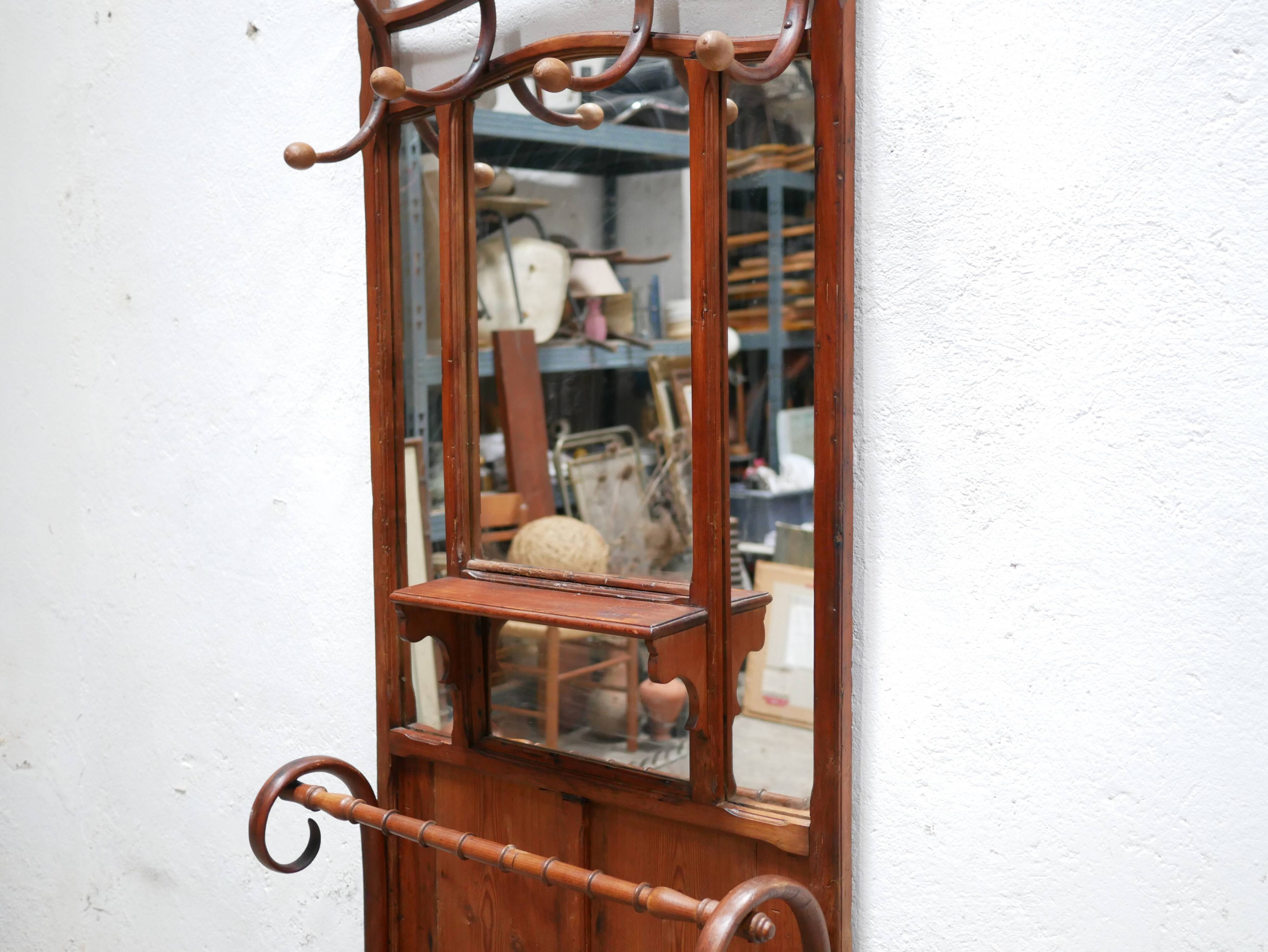 Antique wooden cloakroom coat rack
