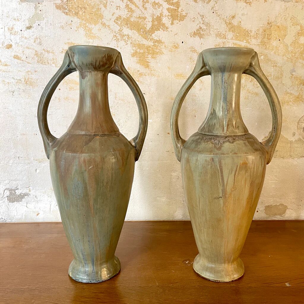 Pair of Gilbert Métenier ceramic amphora-shaped vases