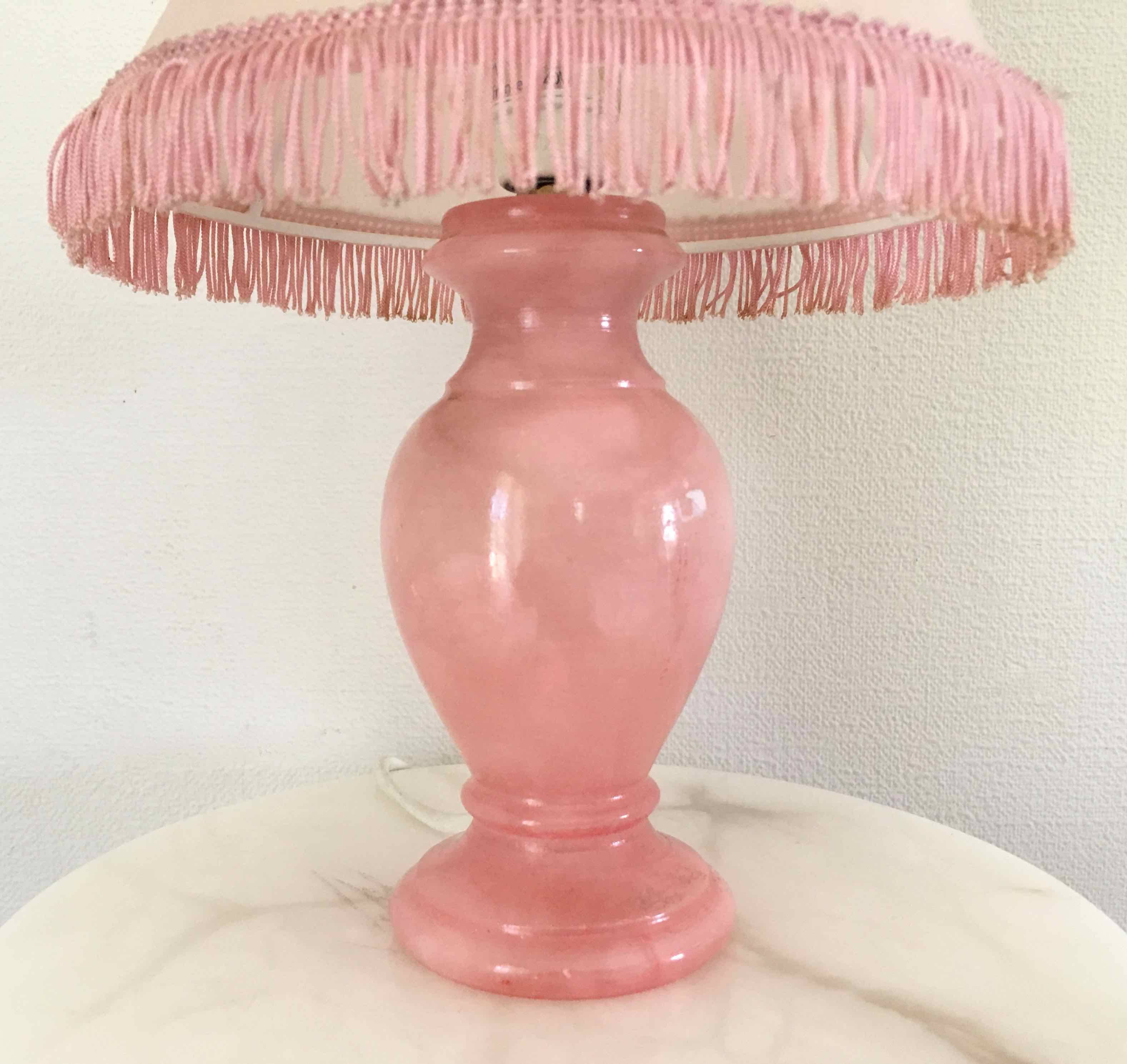 Vintage pink alabaster bedside lamp