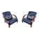 Pair of bentwood and blue leather armchairs, 1970s