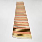 2x12 Warm Earth Tones Striped Lon Kilim Runner Rug, 65x366 Cm