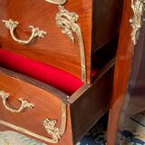 Louis XV style commode. Marquetry, gilded bronze decoration.