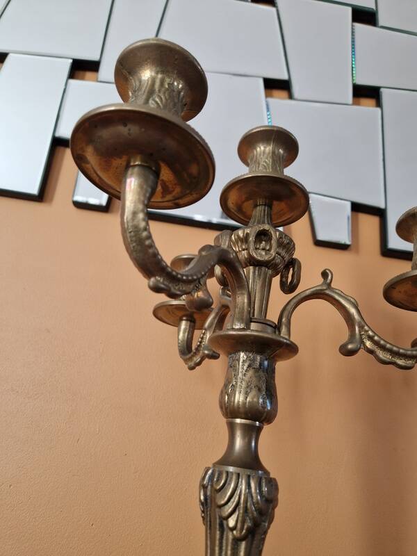 Pair of gilded bronze and brass candelabra with 4 light arms.