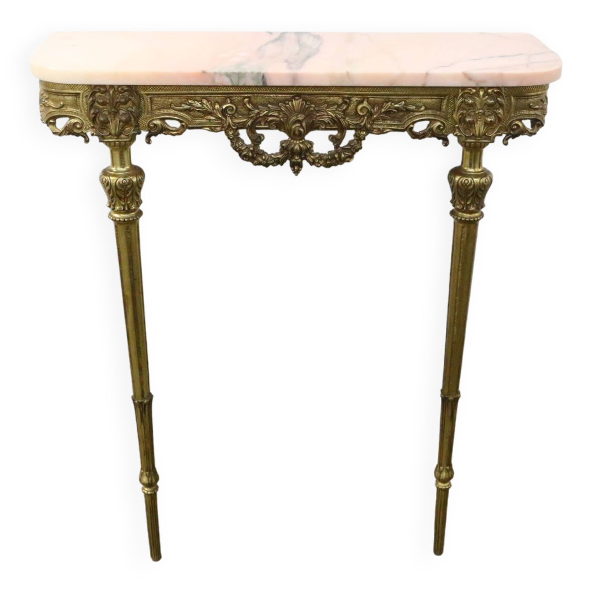 Console in brass and pink alabaster
