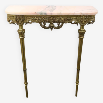 Console in brass and pink alabaster