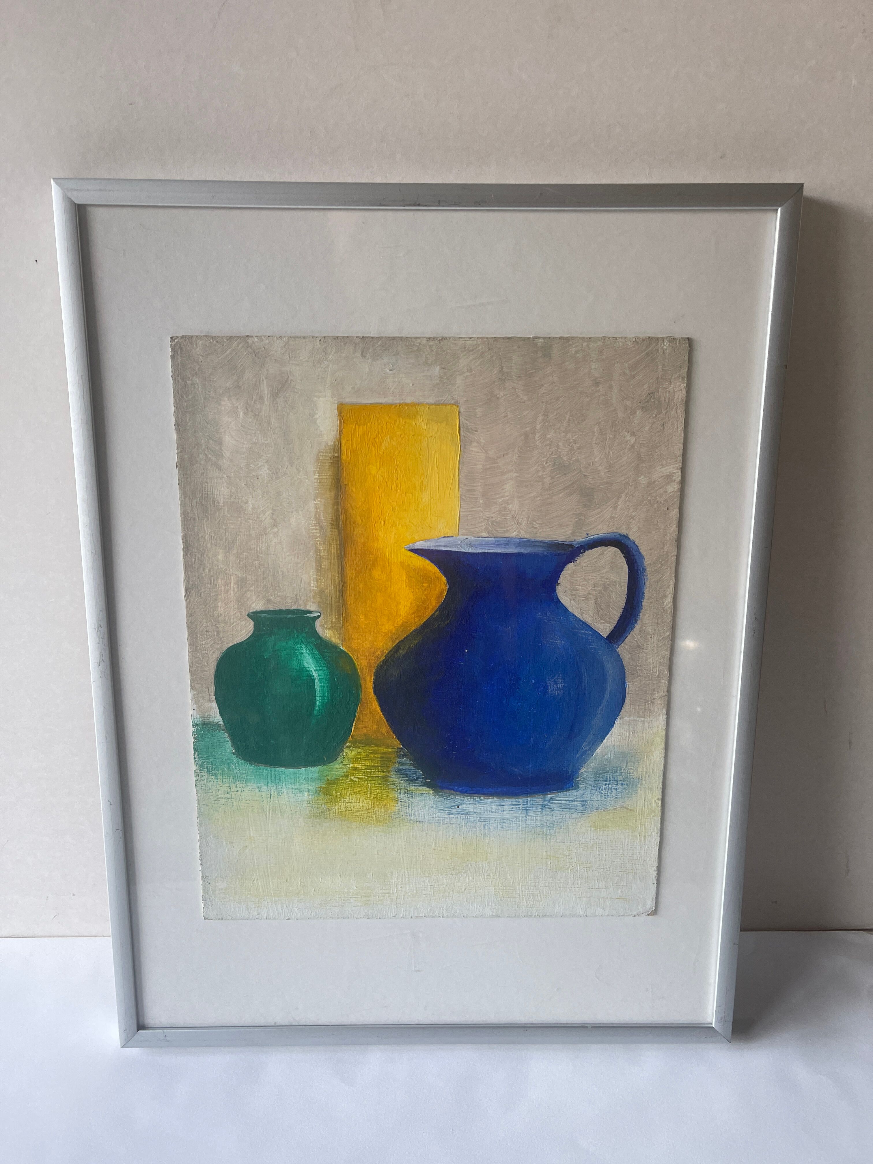 Still life oil on cardboard vases and jug