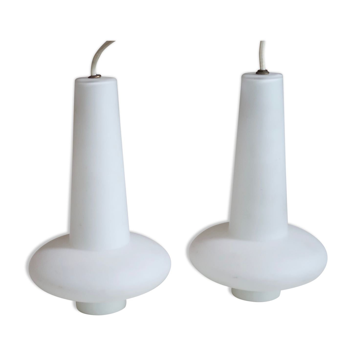 Pair of white opaline suspensions, 50s