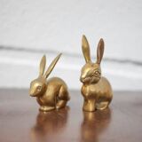 Pair of brass rabbit, rabbit statue, brass animal, rabbit figurine, collection, rabbit, brass rabbit