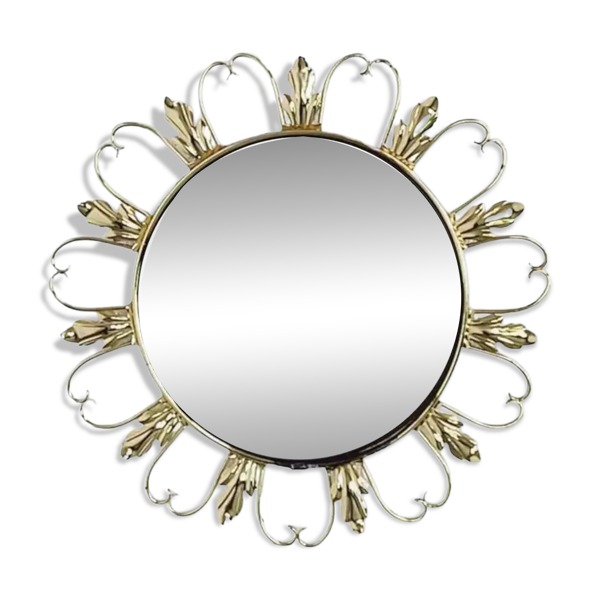 Miroir rond sur cadre laiton à volutes — Beyit