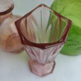 Pink Art Deco tulip vase in moulded glass