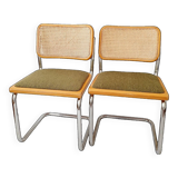Pair of Marcel Breuer cane and fabric chairs