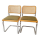 Paire de chaise Marcel Breuer cannage et tissu
