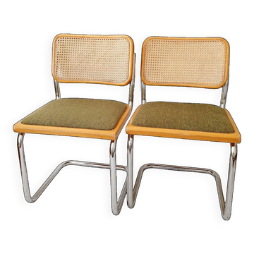Pair of Marcel Breuer chairs with cane and fabric
