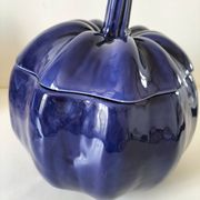 Large vintage soup tureen in glazed ultramarine ceramic