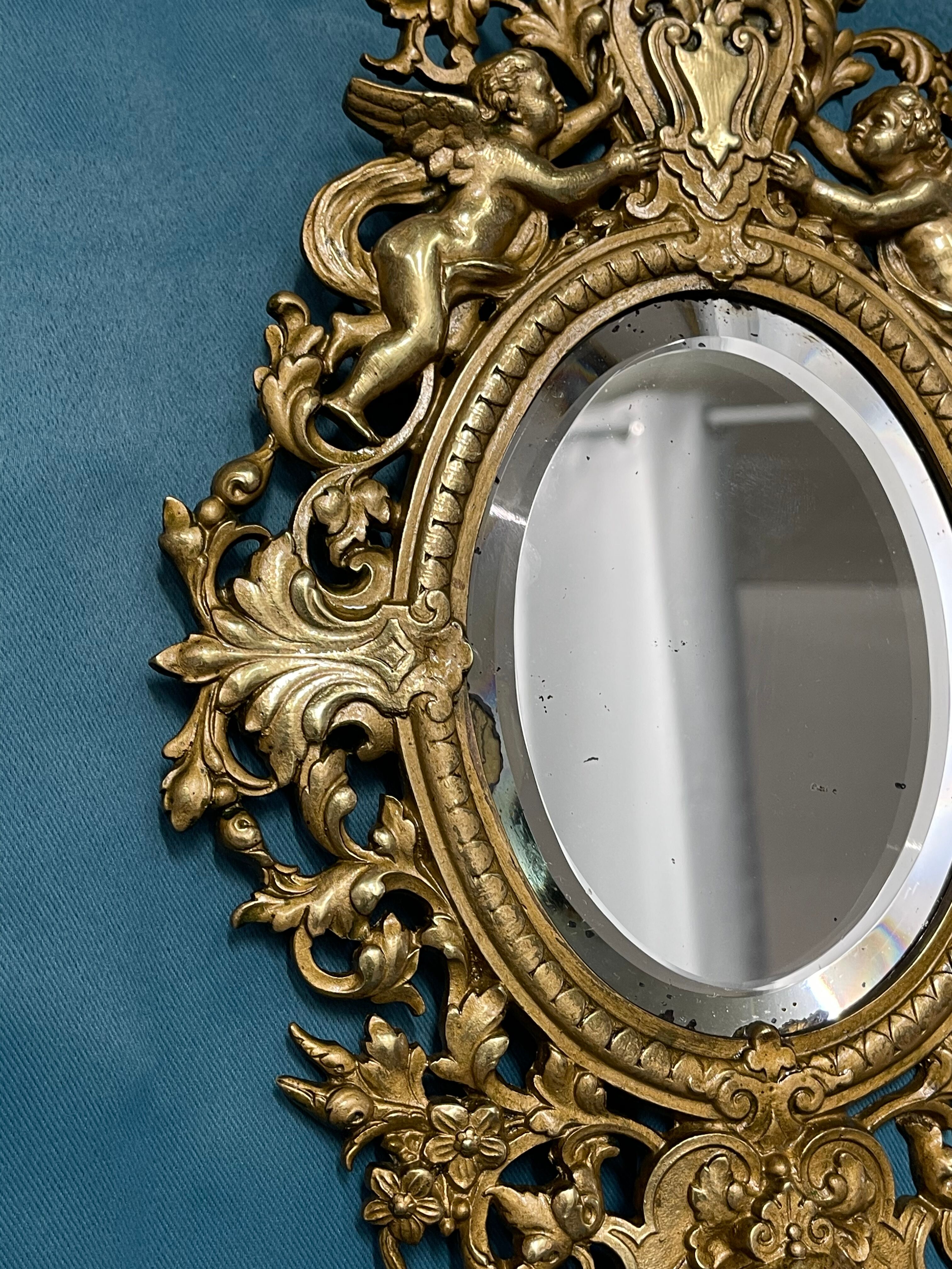 Bronze mirror napoleon III H39x23 decoration with putti and mascaron