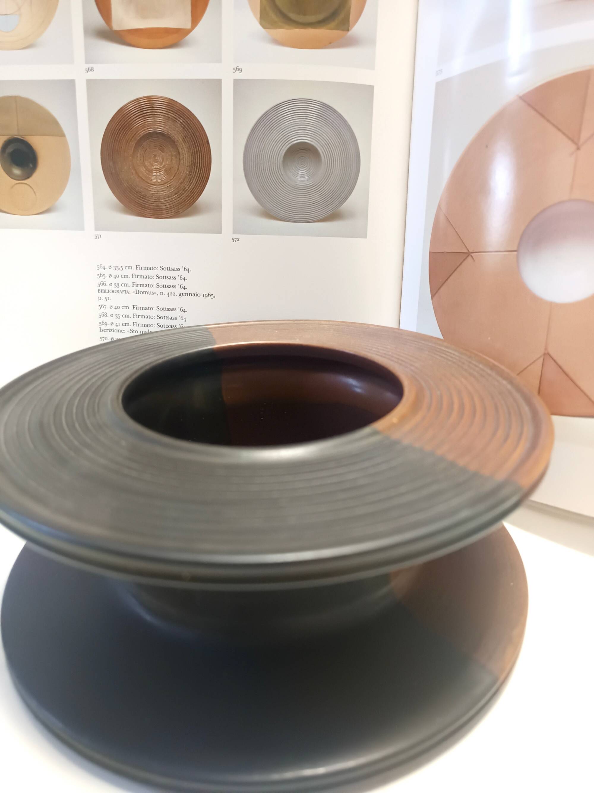 Black and Brown Hand-Painted Ceramic Piece attributed to Franco Bucci, Italy