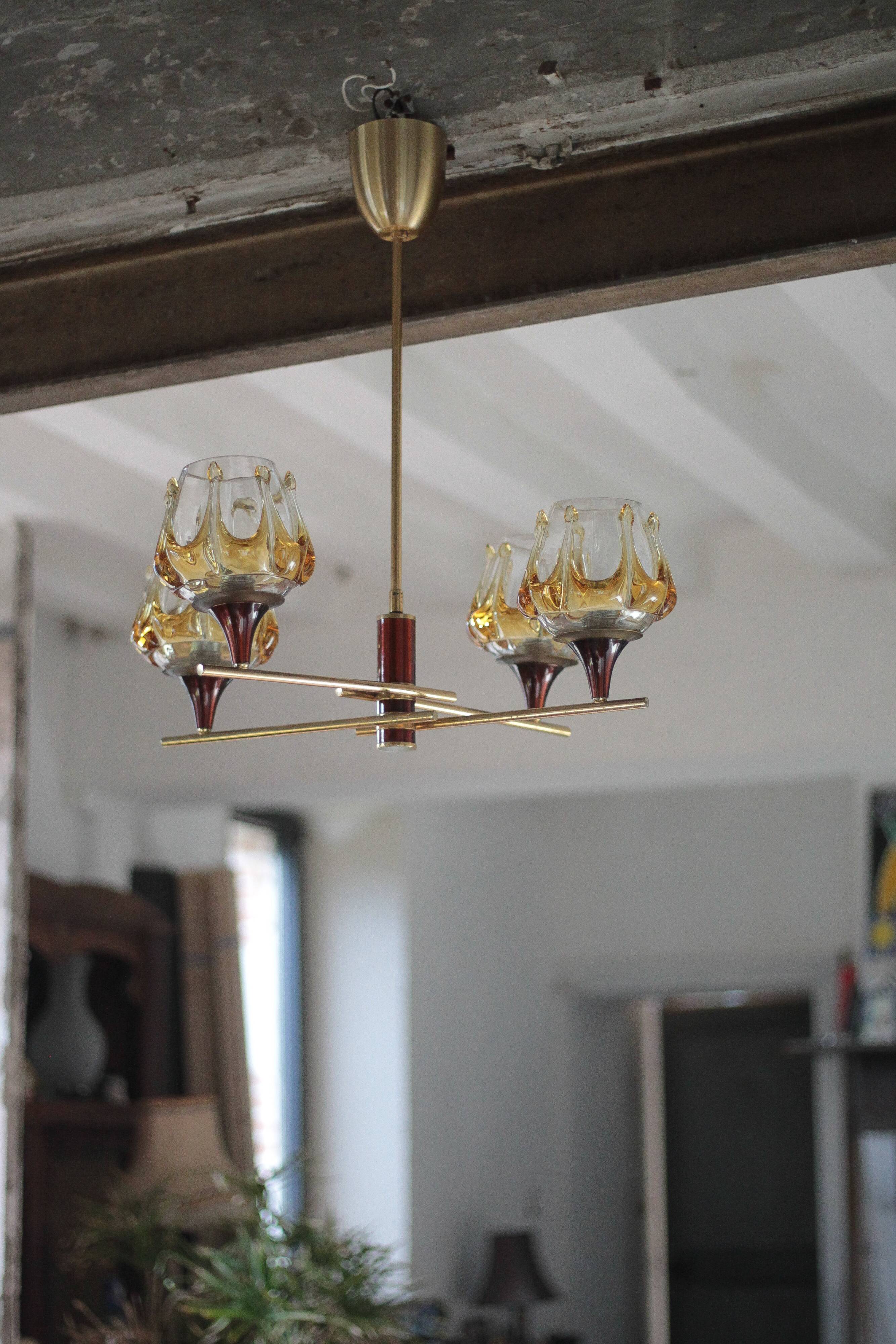 Vintage pendant light, Oberglass Austria glass pendant light, Murano style