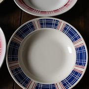 Lot 4 hollow plates red blue art deco fécamp badonviller digoin
