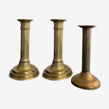 3 solid brass candlesticks