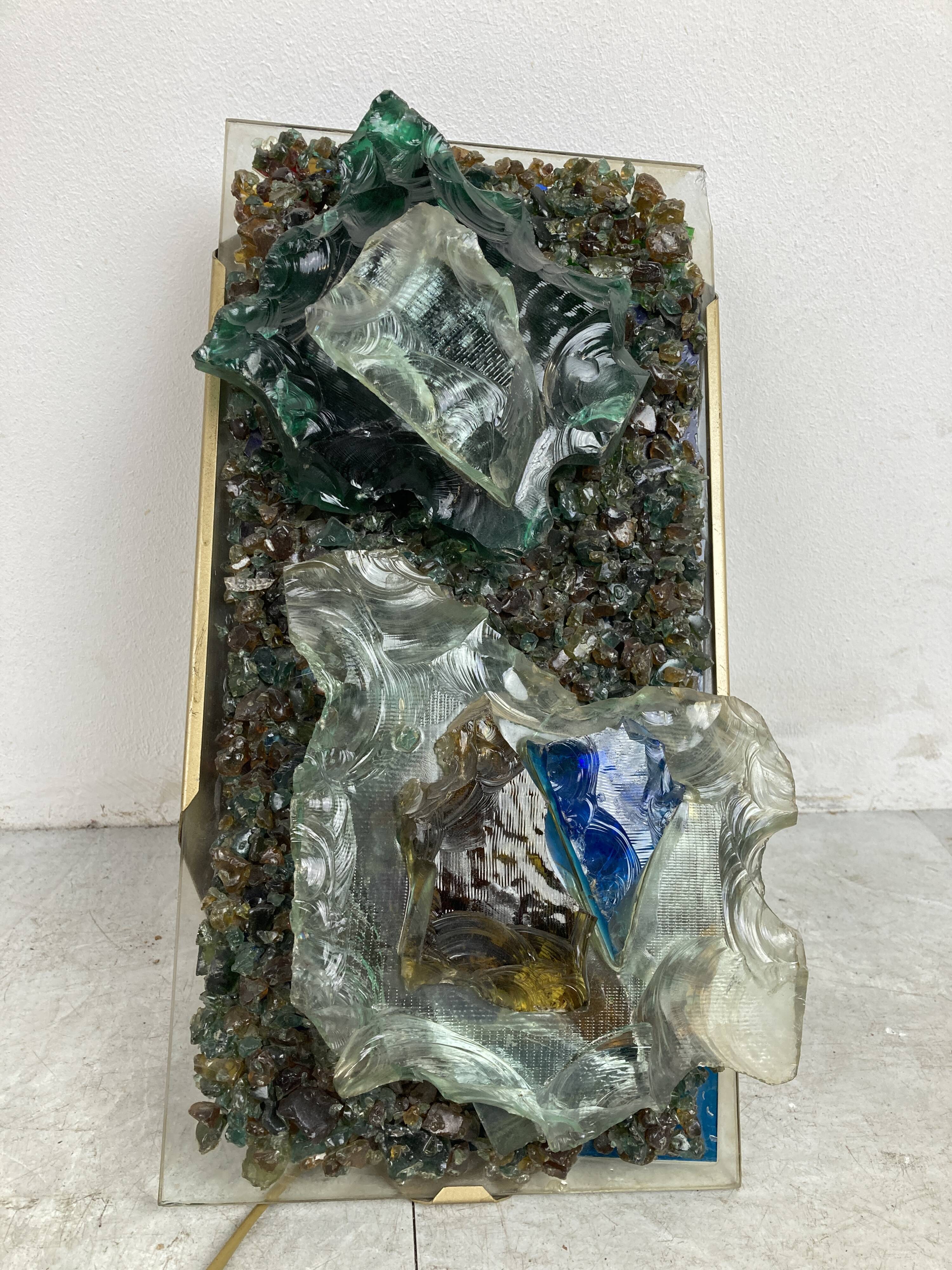 Vintage brutalist glass wall lamp 1960s