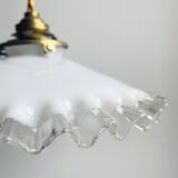 Vintage opaline pendant light with porcelain pavilion