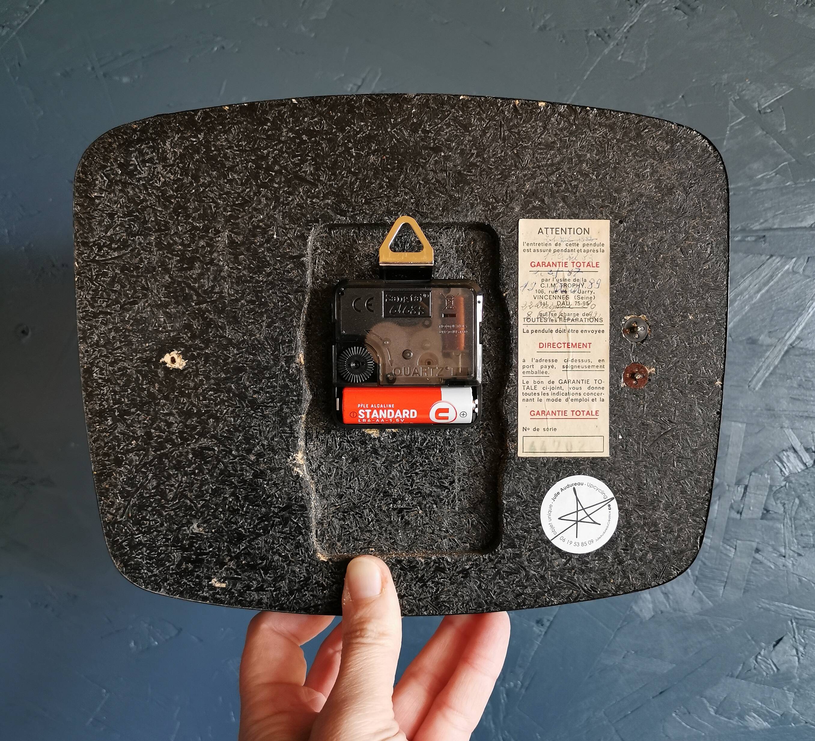 Vintage formica clock rectangular silent wall pendulum "Trophy blue"