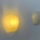 Pair of vintage wall lights, striated opaline white glass, France 1950