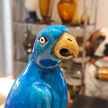 Turquoise glazed faience parrot statuette 23 cm