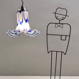 Blue & White Murano Glass Bell Pendant Ascribable to Mazzega, Italy, 1970s