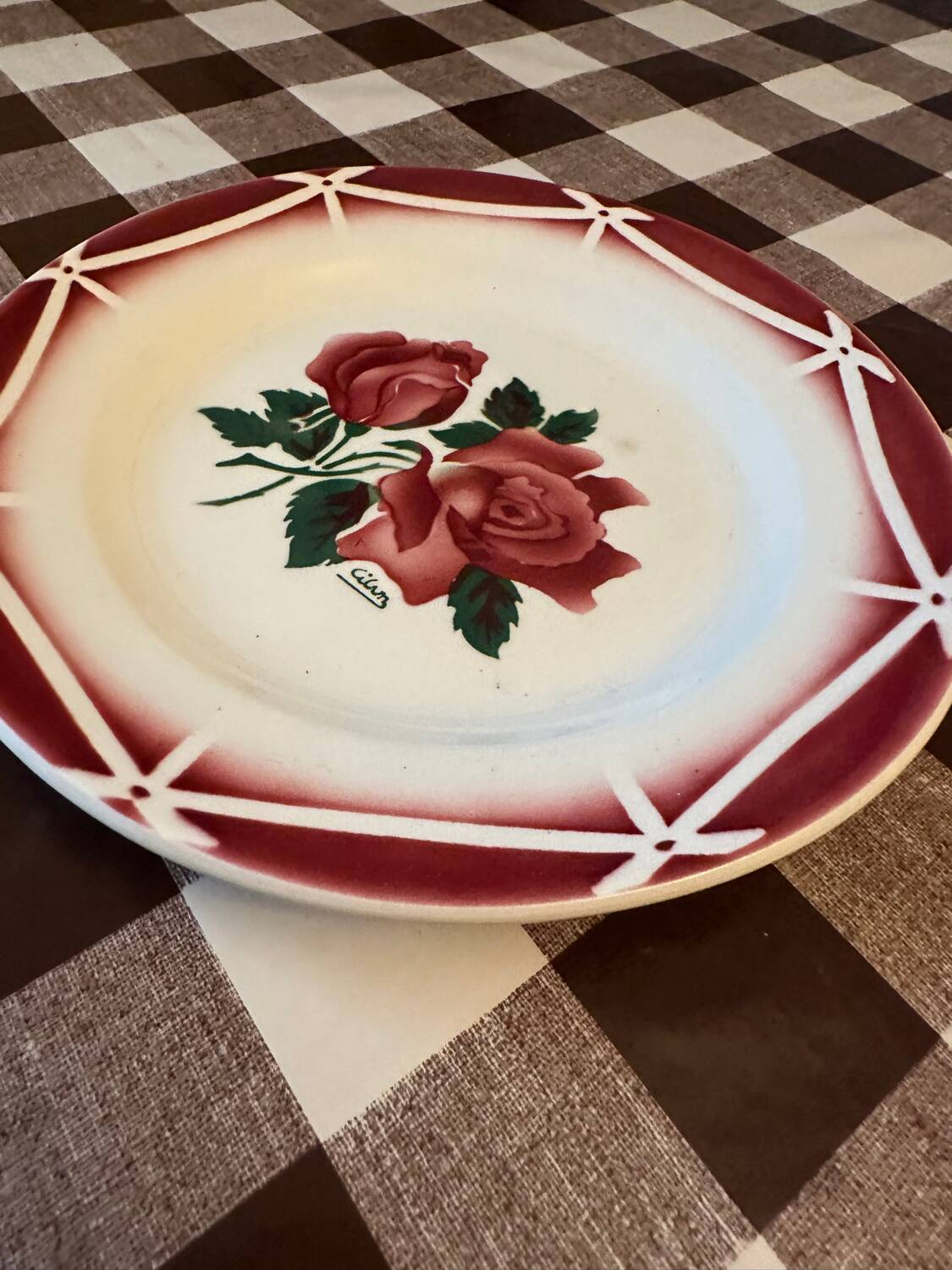 Vintage Cibon Digoin Sarreguemines France Decorative Plate with Rose M