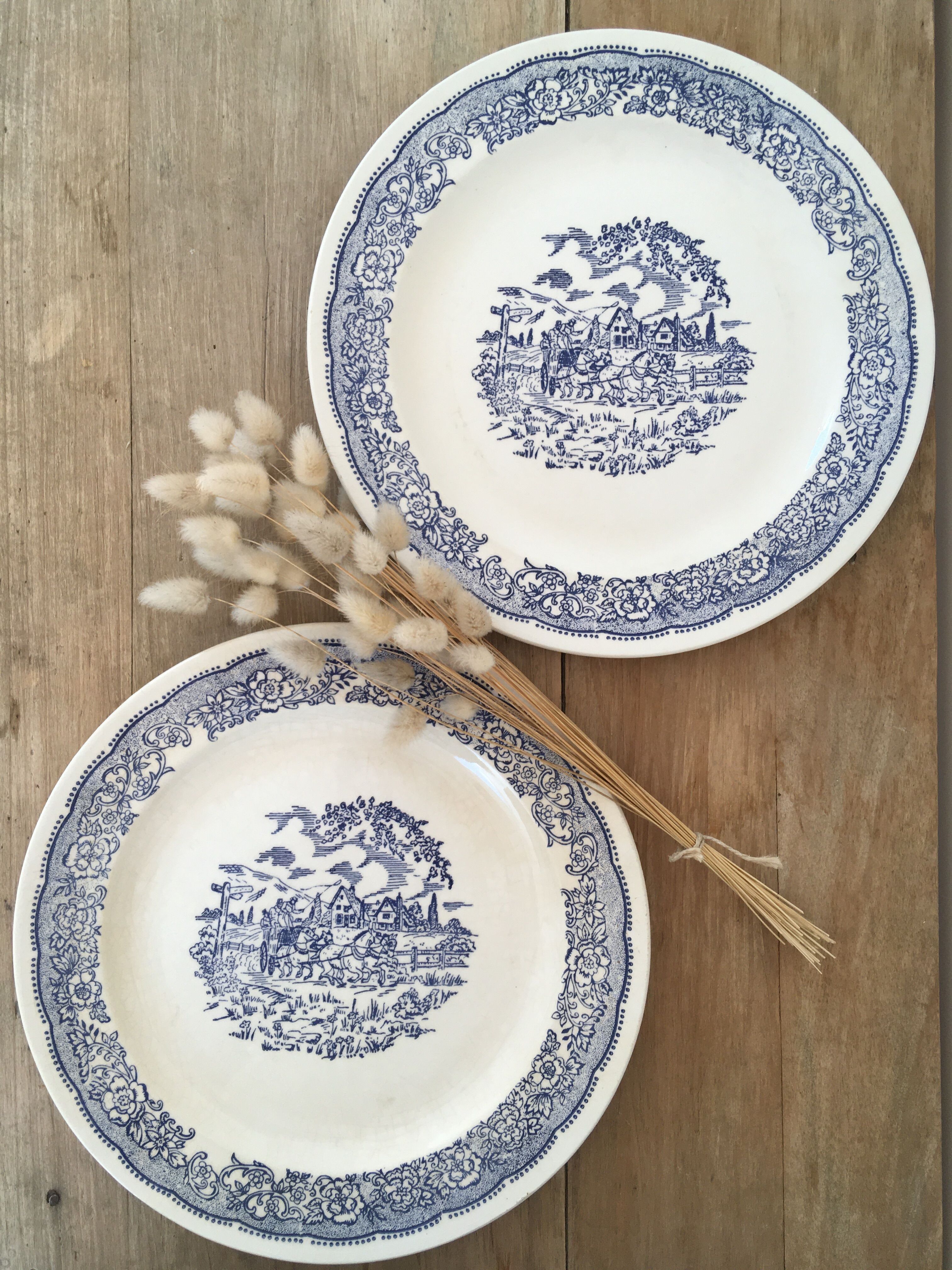 Pair of vintage plates "horses"