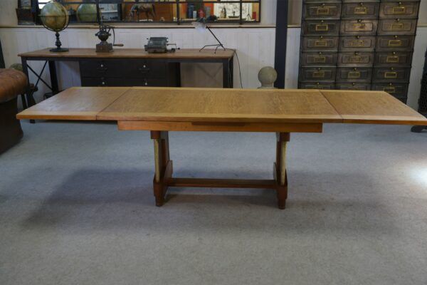 Large solid oak art deco table by Henri Bonjour 1930s