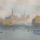 Lithograph Henri Riviere, l'institut et la cite serie paysages parisiens