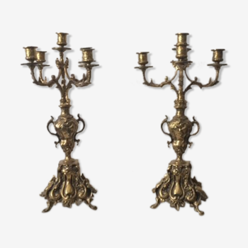 Paire de chandeliers baroques en bronze