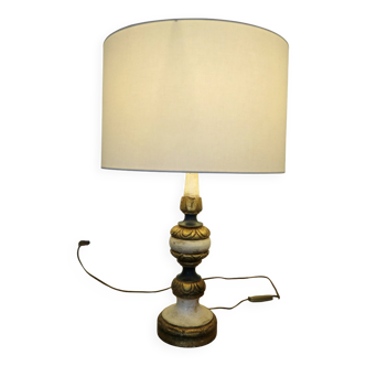 Grande lampe baroque en bois polychrome, années 60