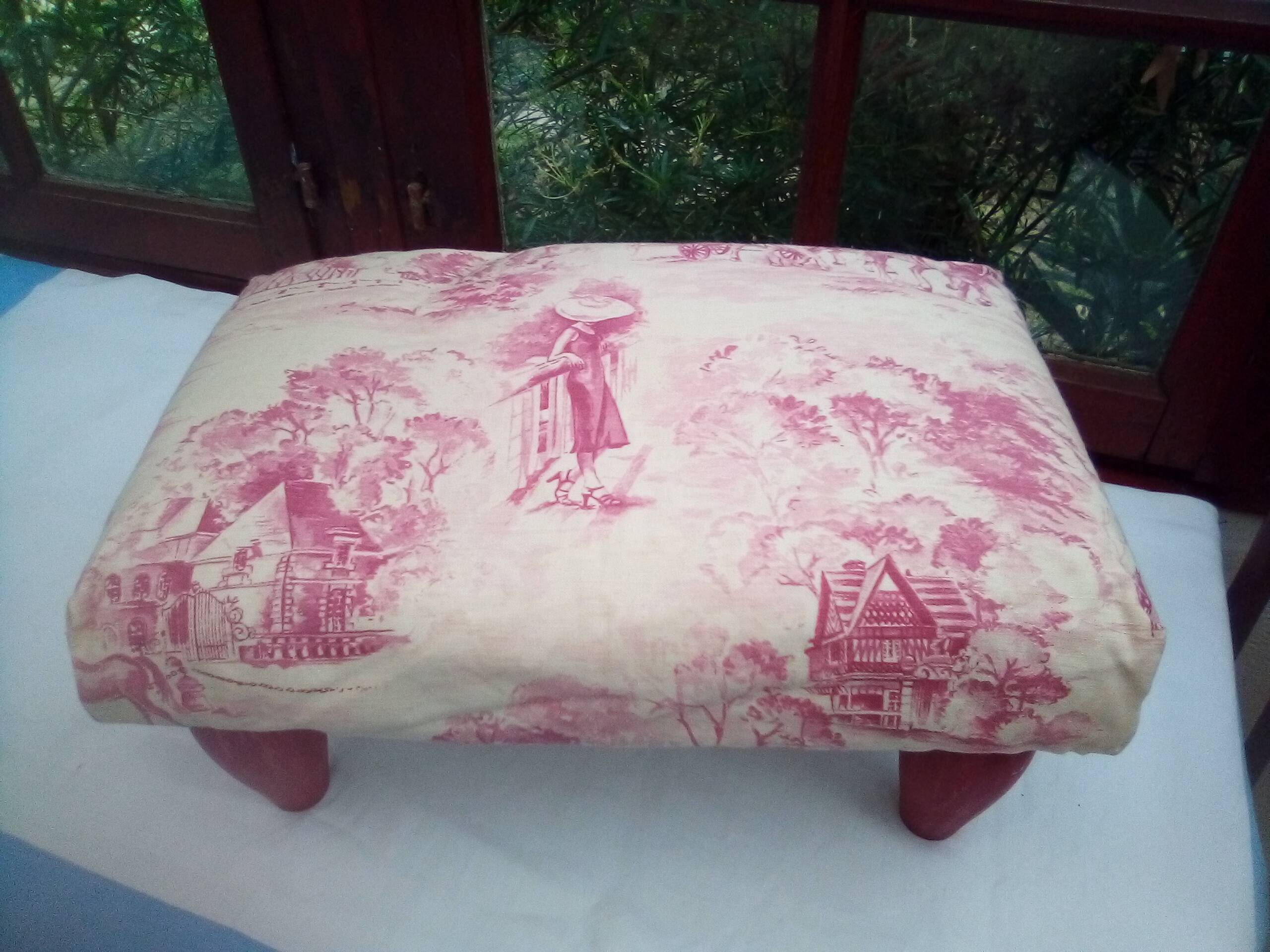 Pouf, footstool toile de jouy