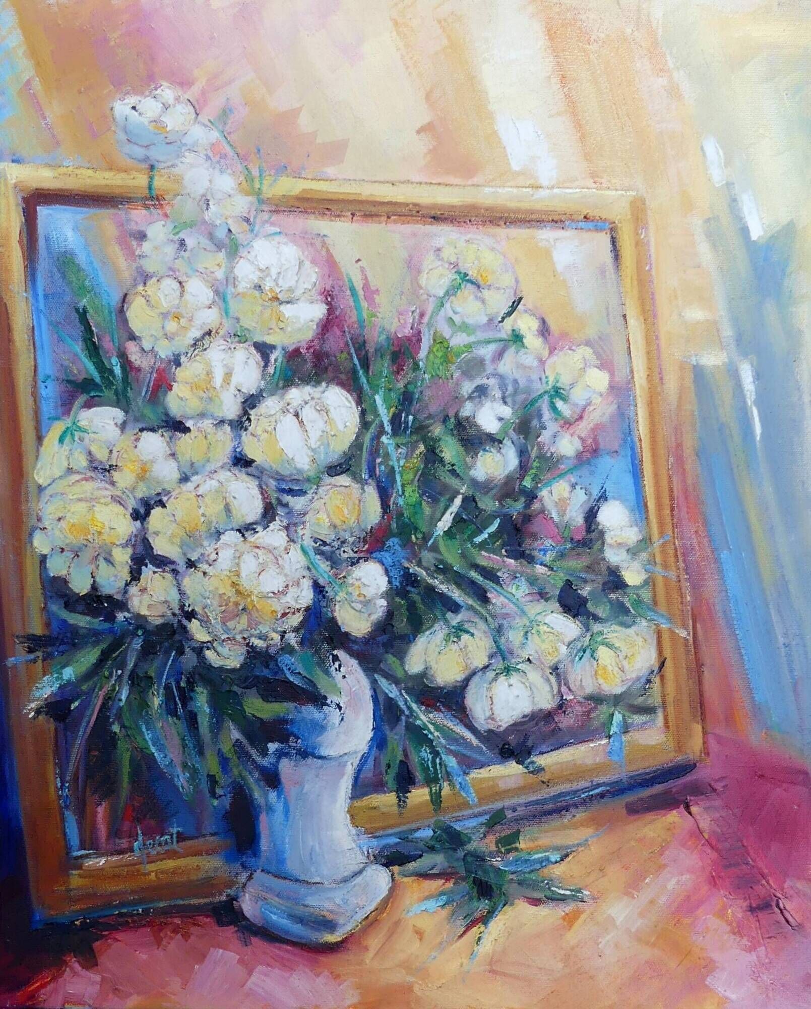 Oil Painting Modern Bouquet of Flowers Signed 61 x 50 cms